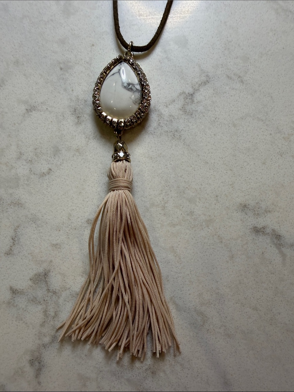White House Black Market Pink Tassel Teardrop Pendant Necklace - Picture 3 of 4
